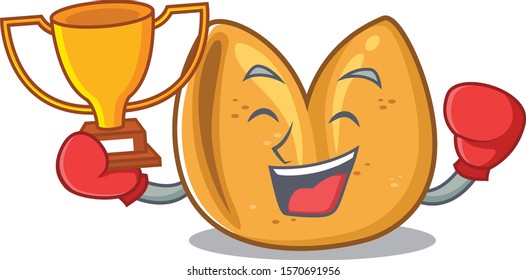 Cartoon fortune cookie isolated in boxing winner character