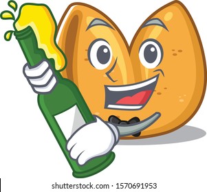 Cartoon fortune cookie isolated in bring beer character