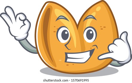 Cartoon fortune cookie isolated in call me character