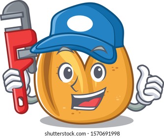 Cartoon fortune cookie isolated in plumber character