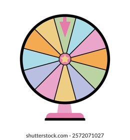 Cartoon Fortune Wheel, Equipment for Lottery Raffle and Gambling Games. Colorful Roulette, Risky Attraction Isolated on White Background.