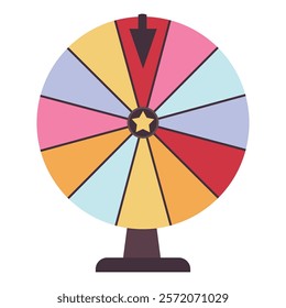 Cartoon Fortune Wheel, Equipment for Lottery Raffle and Gambling Games. Colorful Roulette, Risky Attraction Isolated on White Background.