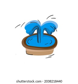 Cartoon fountain isolated on white background. Hand drawn waterworks doodle illustration. Childish flat vector font, ideal for kid t shirt print, poster design, map creator