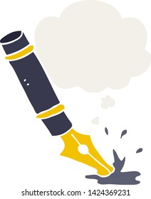 cartoon fountain pen with thought bubble in retro style
