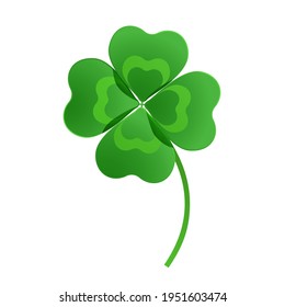 Caricatura sobre el icono del trébol de cuatro hojas aislado en el fondo blanco para el Día de San Patricio. Ilustración vectorial.