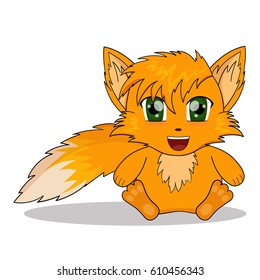 Cartoon fox. Anime fox. Vector illustration of a chanterelle sticker