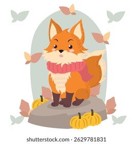 Cartoon fox autumn Animal. Vector illustration