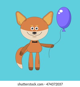 cartoon fox with balloon on a turquoise background
