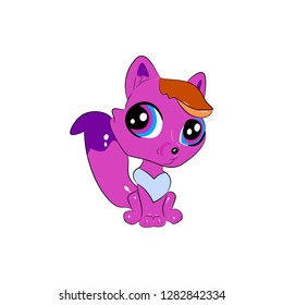 Cartoon fox. Beautiful pink fox with big eyes.