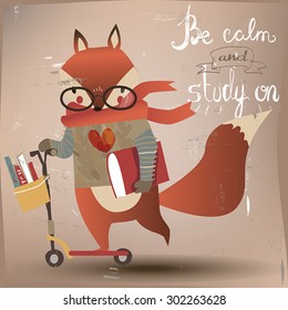 cartoon fox with books