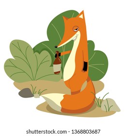 Cartoon fox with bushes backgraund