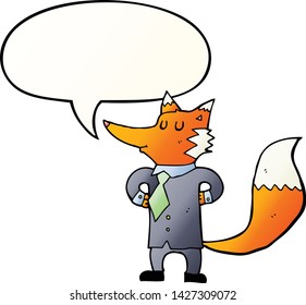 cartoon fox businessman with speech bubble in smooth gradient style