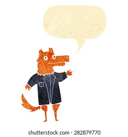 cartoon fox businessman with speech bubble