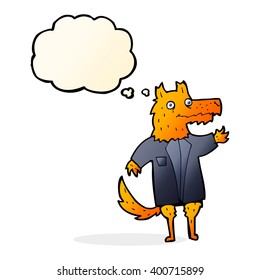 cartoon fox businessman with thought bubble