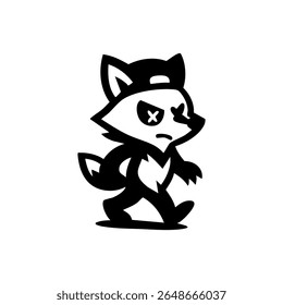 Personagem de raposa de desenho animado usando um boné, com olhos riscados