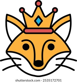 A cartoon fox with a crown on its head. The fox is wearing a crown and has a regal look about it