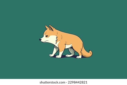 Cartoon fox cub on a green background. Vector illustration