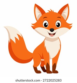 Vista lateral do filhote de raposa de desenho animado. Personalidade animal selvagem floresta bonito com expressão amigável. Ilustração vetorial isolada no plano de fundo branco