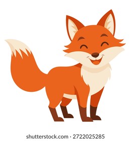 Vista lateral do filhote de raposa de desenho animado. Personalidade animal selvagem floresta bonito com expressão feliz. Ilustração vetorial isolada no plano de fundo branco
