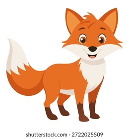 Vista lateral do filhote de raposa de desenho animado. Personalidade animal selvagem floresta bonito com expressão amigável. Ilustração vetorial isolada no plano de fundo branco