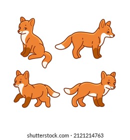 Cartoon fox cub sketch line icon. Сute animals set of icons. Childish print for nursery, kids apparel, poster, postcard, pattern.