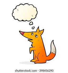 cachorro de zorro de dibujos animados con burbuja de pensamiento