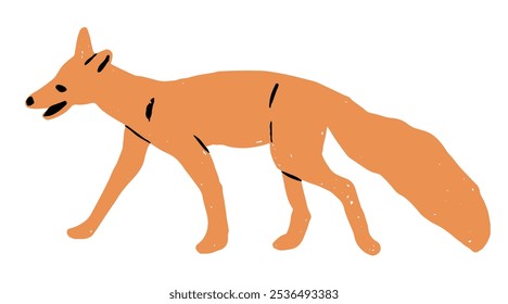 Fox de desenho animado. Raposa fofa se esgueirando enquanto caça. Raposa personagem de vetor, ícone de raposa predadora ou animais da floresta da vida selvagem mamíferos. Ícone de animal vetorial. Ilustração animal para produtos para bebês