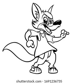 Cartoon fox dancing. Vector illustration outlined. Design for coloring book