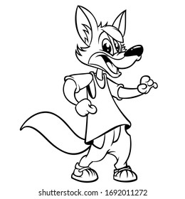 Cartoon fox dancing. Vector illustration outlined. Design for coloring book