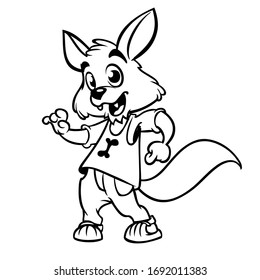 Cartoon fox dancing. Vector illustration outlined. Design for coloring book