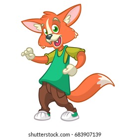 Cartoon fox dancing. Vector illustration of pretty happy fox. Design for mascot, poster or icon