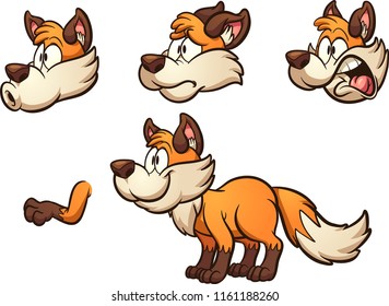 Cartoon fox with different expressions. Vector clip art illustration with simple gradients. Some elements on separate layers. 
