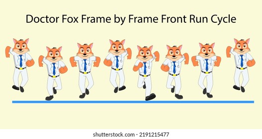 Cartoon Fox Front run cycle Vector illustration. Frame by Frame used for a 2D loop Animation video, Motion graphics, Explanatory Video, Animation posters