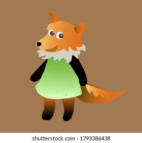 cartoon Fox in a green dress