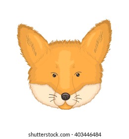 Cartoon fox head. Face of forest animal. Vector illustration isolated on white. Icon of cute fox head. Red fox. Foxy character.