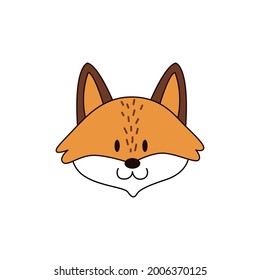 Cartoon fox head isolated. Colored vector illustration of a fox head with an outline on a white background. Cute illustration of a predatory animal.