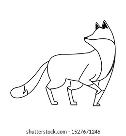 cartoon fox icon over white background, black and white design. vector illustration