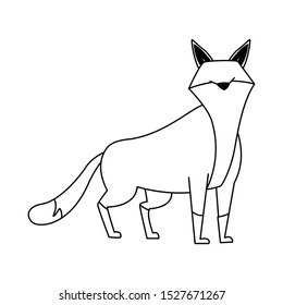 cartoon fox icon over white background, black and white design. vector illustration