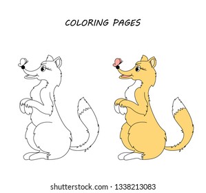 Cartoon fox illustration. Vector coloring book pages for children 

