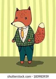 Cartoon Fox Illustration. Vector illustration that represents colorful and funny fox.