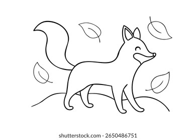 Cartoon fox with leaves in outline on simple animal leaf