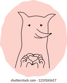 Cartoon fox making heart