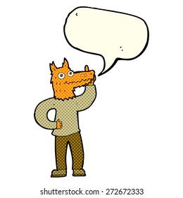 caricatura zorro hombre con idea con burbuja de habla