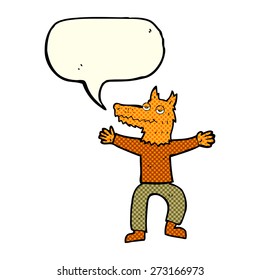 cartoon fox man with speech bubble