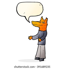 cartoon fox man with speech bubble