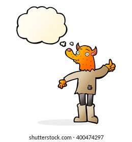 cartoon fox man with thought bubble