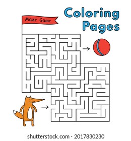 Cartoon fox maze game for small children. Vector illustration for kids education