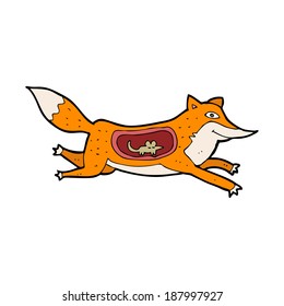 cartoon fox with mouse in belly