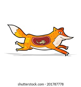 cartoon fox with mouse in belly