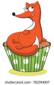 cartoon fox on cupcake vector